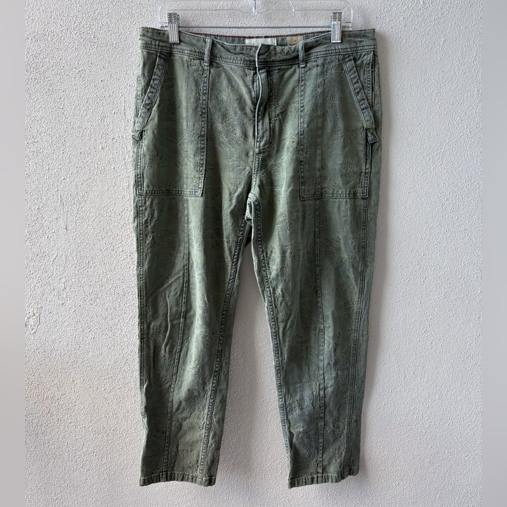 Anthropologie The Wanderer Pants Size‎ 31 Sage Green Jacquard Palm Tree Print